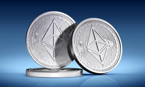 Close-up of Ethereum coin representing mining profits